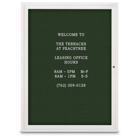 United Visual Products 60"x36" 2-Door Enclosed Outdoor Letterboard, Green Felt/White UV1162D-WHITE-GREEN